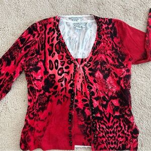 Alberto Makali Red and Black Beaded Sweater Set